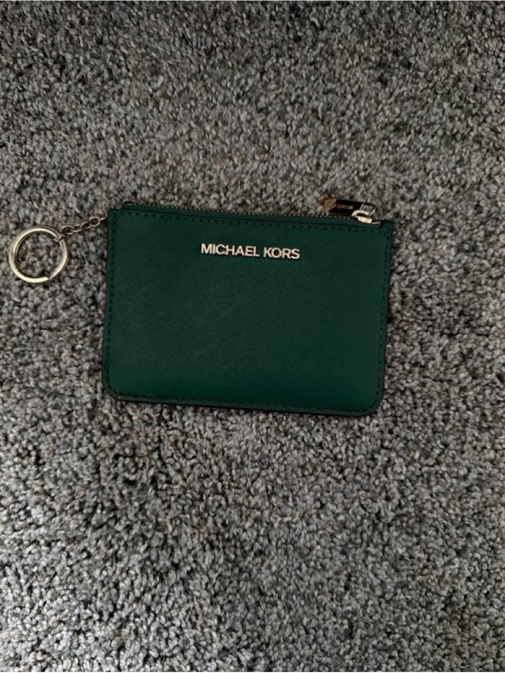 Michael Kors Green Leather Zip Card Case with Keyring